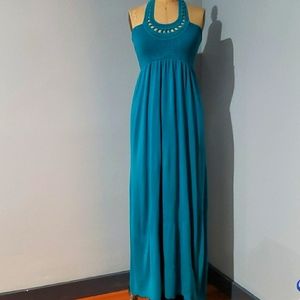 Halter maxi dress with crochet neckline
